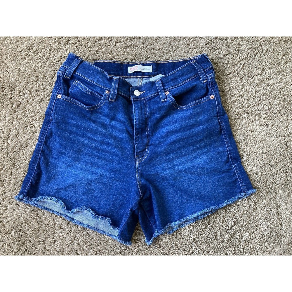 Levi Strauss Signature High Rise Cut Off Shorts Medium Denim Women Size 14 -W32